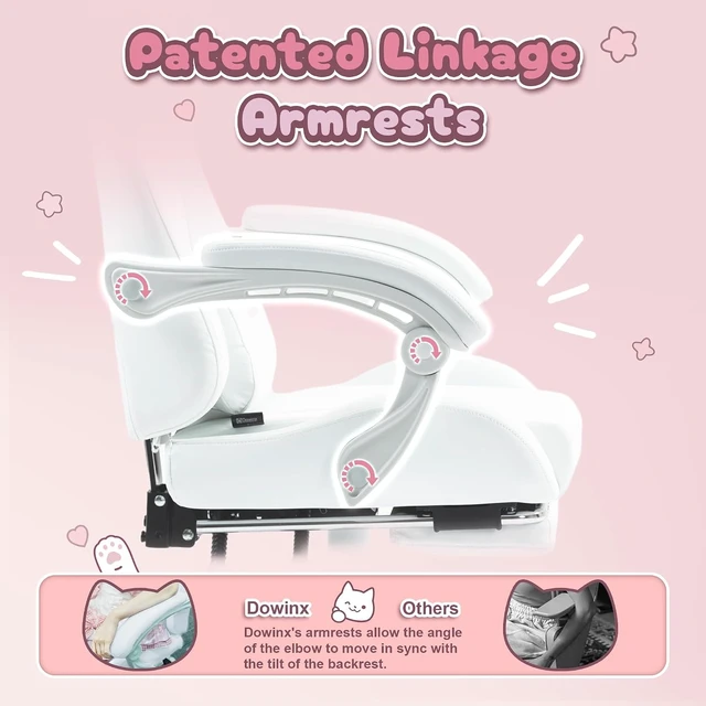 Alt view image 5 of 7 - Gaming Chair with Cat Ears and Massage Lumbar Support, Ergonomic Computer Chair with Footrest and Headrest, Comfortable Reclining Game Chair 290lbs for Adults, White