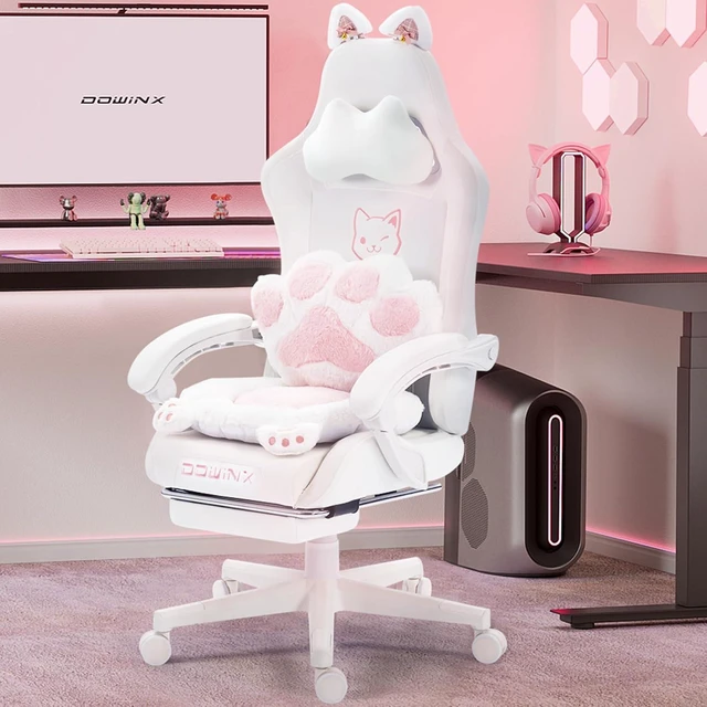 Main image of Gaming Chair with Cat Ears and Massage Lumbar Support, Ergonomic Computer Chair with Footrest and Headrest, Comfortable Reclining Game Chair 290lbs for Adults, White