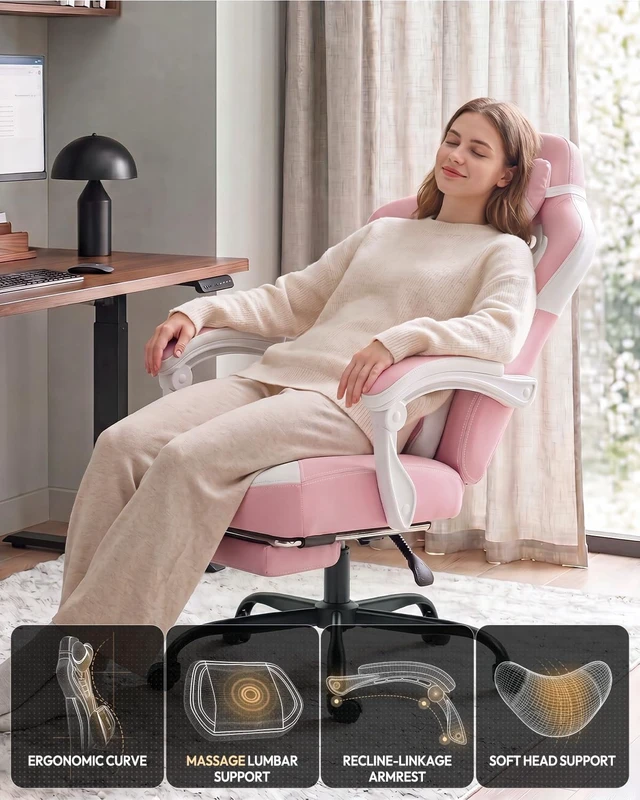 Alt view image 6 of 7 - Big and Tall Gaming Chair for Adults with Footrest, Massage Lumbar