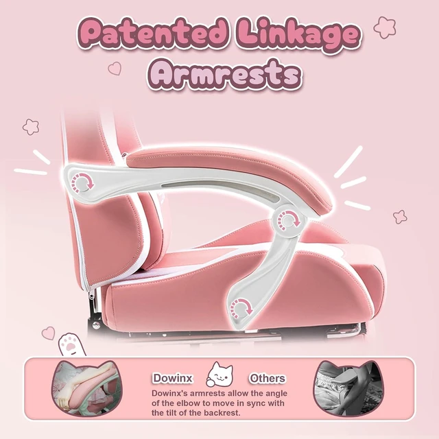 Alt view image 5 of 7 - Pink Gaming Chair with Cat Ears and Massage Lumbar Support, Ergonomic Computer Chair with Footrest and Headrest, Comfortable Reclining Game Chair 290lbs for Adults, Pink