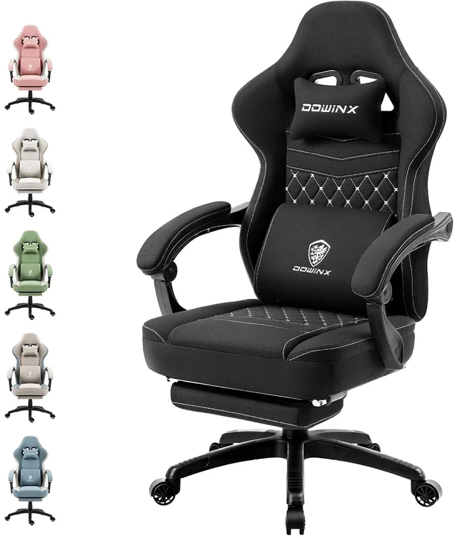 Main image of Gaming Chair Breathable Fabric Game Chair with Gel Pad and Storage Bag, Comfortable Gamer Chair with Pocket Spring Cushion,Ergonomic Computer Chair with Footrest,Black