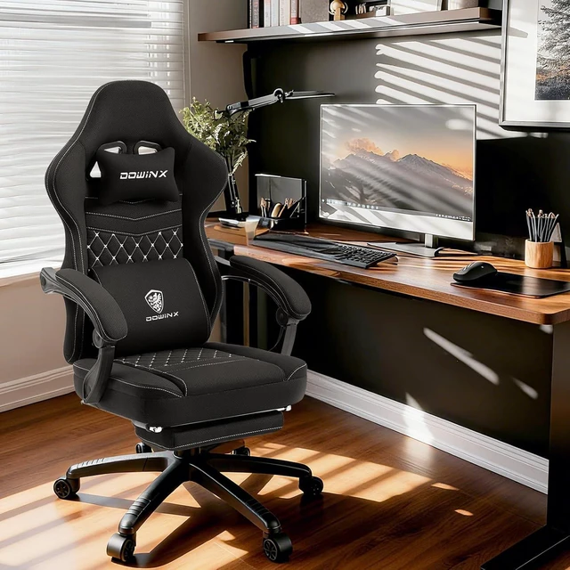 Alt view image 2 of 7 - Gaming Chair Breathable Fabric Game Chair with Gel Pad and Storage Bag, Comfortable Gamer Chair with Pocket Spring Cushion,Ergonomic Computer Chair with Footrest,Black