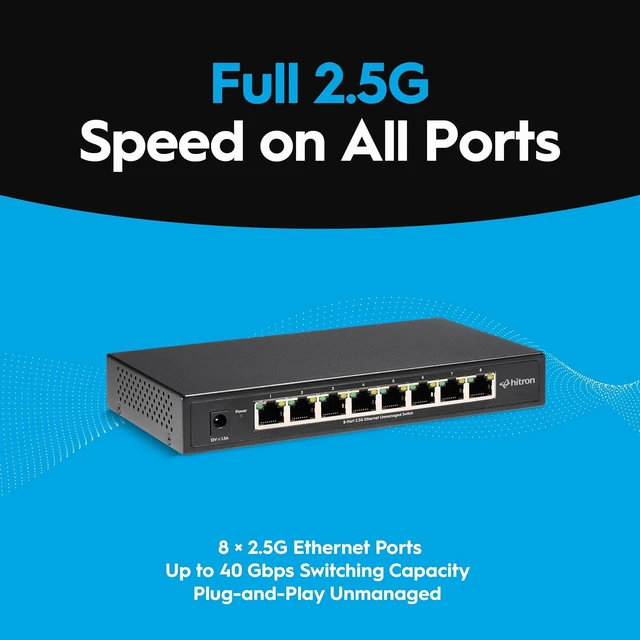 Alt view image 2 of 7 - 8-Port 2.5G Ethernet Switch (APEX2008) 160Gbps Unmanaged Multi-Gig Network Switch, Fanless Silent Plug & Play Setup, Wall-Mountable Metal Housing for Home, Office & Gaming
