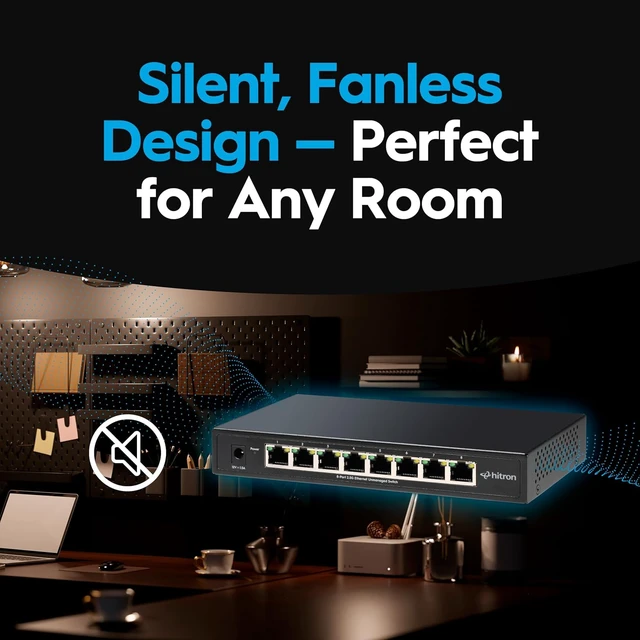 Alt view image 4 of 7 - 8-Port 2.5G Ethernet Switch (APEX2008) 160Gbps Unmanaged Multi-Gig Network Switch, Fanless Silent Plug & Play Setup, Wall-Mountable Metal Housing for Home, Office & Gaming