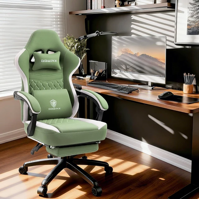 Alt view image 2 of 7 - Gaming Chair Breathable Fabric Game Chair with Gel Pad and Storage Bag, Comfortable Gamer Chair with Pocket Spring Cushion,Ergonomic Computer Chair with Footrest,Green