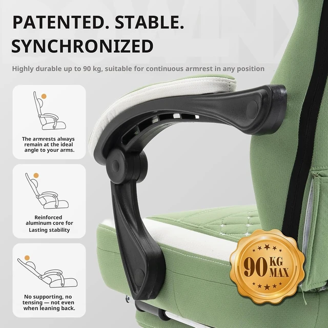 Alt view image 4 of 7 - Gaming Chair Breathable Fabric Game Chair with Gel Pad and Storage Bag, Comfortable Gamer Chair with Pocket Spring Cushion,Ergonomic Computer Chair with Footrest,Green