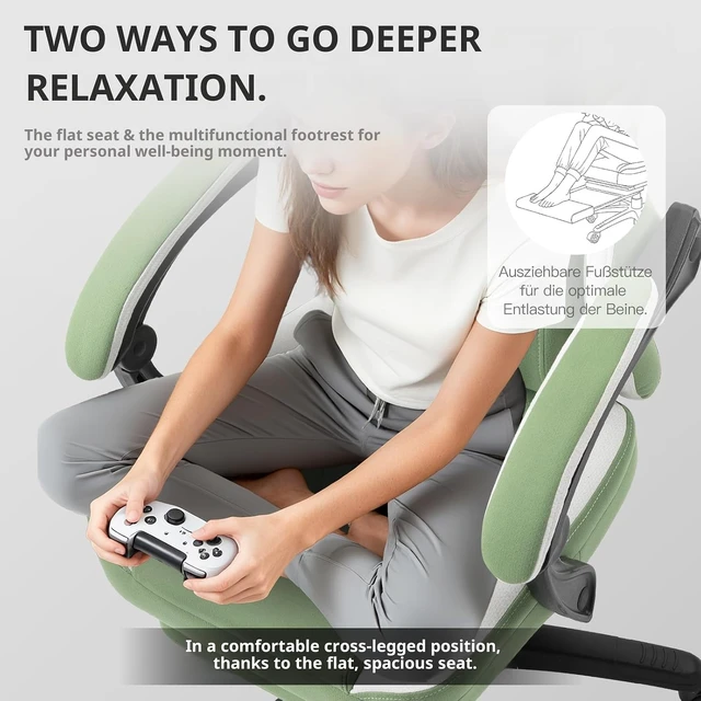 Alt view image 5 of 7 - Gaming Chair Breathable Fabric Game Chair with Gel Pad and Storage Bag, Comfortable Gamer Chair with Pocket Spring Cushion,Ergonomic Computer Chair with Footrest,Green