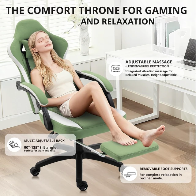 Alt view image 6 of 7 - Gaming Chair Breathable Fabric Game Chair with Gel Pad and Storage Bag, Comfortable Gamer Chair with Pocket Spring Cushion,Ergonomic Computer Chair with Footrest,Green