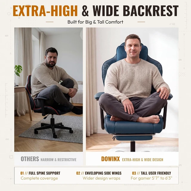 Alt view image 4 of 7 - Big and Tall Gaming Chair with Footrest for Home Office 500LBS
