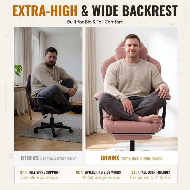Alt view image 4 of 7 - Big and Tall Gaming Chair with Footrest for Home Office 500LBS