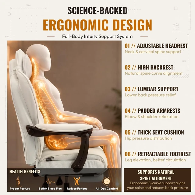 Alt view image 6 of 7 - Big and Tall Gaming Chair with Footrest for Home Office 500LBS Snow