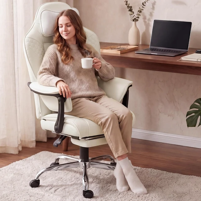 Alt view image 2 of 7 - Big and Tall Gaming Chair with Footrest for Home Office 500LBS Snow