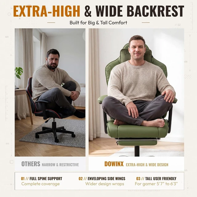 Alt view image 4 of 7 - Big and Tall Gaming Chair with Footrest for Home Office 500LBS Green