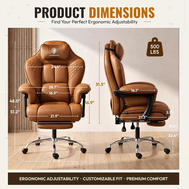 Alt view image 3 of 7 - Big and Tall Gaming Chair with Footrest for Home Office 500LBS Brown