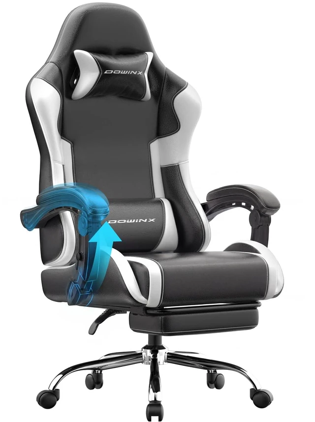 Main image of Ergonomic Gaming Chair with Footrest & Massage Lumbar, 2D-Linkage Armrests for Computer Chair 330lbs with Headrest Pillow for Office, Home, Streaming and Long Gaming Sessions, White