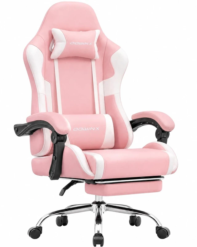 Main image of Ergonomic Gaming Chair with Footrest & Massage Lumbar, 2D-Linkage Armrests for Computer Chair 330lbs with Headrest Pillow for Office, Home, Streaming and Long Gaming Sessions, Bright Pink
