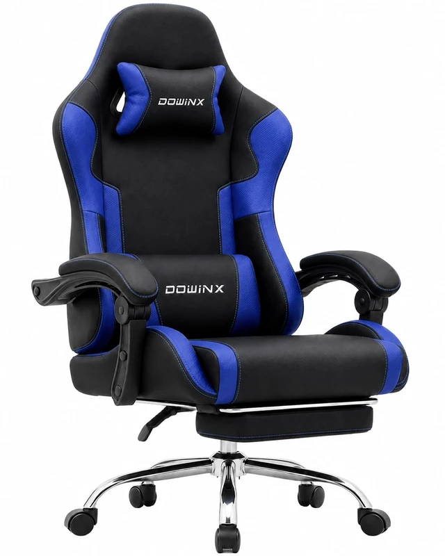 Main image of Ergonomic Gaming Chair with Footrest & Massage Lumbar, 2D-Linkage Armrests for Computer Chair 330lbs with Headrest Pillow for Office, Home, Streaming and Long Gaming Sessions, Fabric Dark Blue