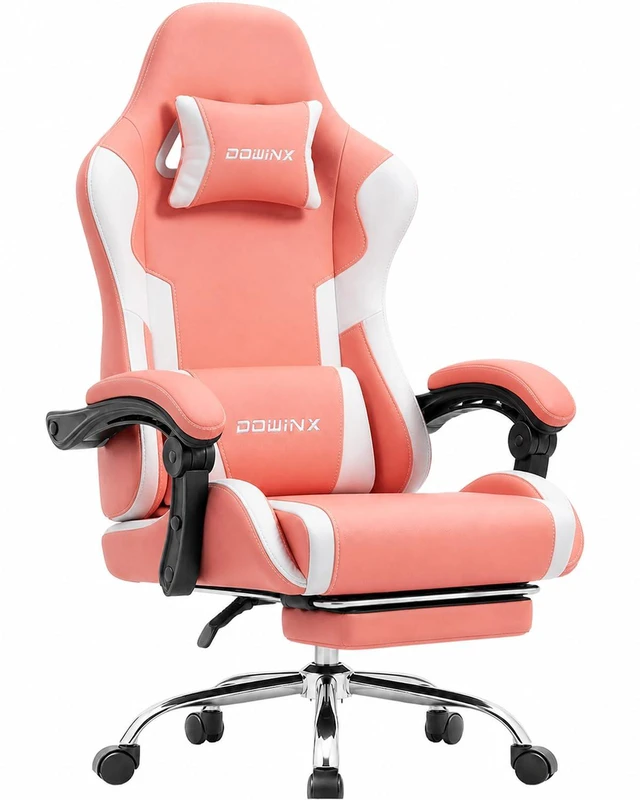 Main image of Ergonomic Pink Gaming Chair with Footrest & Massage Lumbar, 2D-Linkage Armrests for Cute Aesthetic Esports Chair for Girls, Office, Home and Long Gaming Sessions, Pink