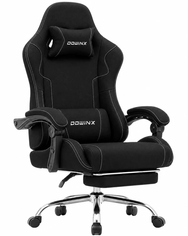 Main image of Ergonomic Gaming Chair with Footrest & Massage Lumbar, 2D-Linkage Armrests for Computer Chair 330lbs with Headrest Pillow for Office, Home, Streaming and Long Gaming Sessions, Fabric Black