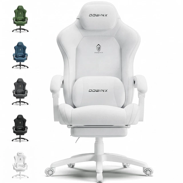 Main image of Big and Tall Gaming Chair, Suede Fabric Game Chair with Pocket Spring Cushion, High Back Gamer Chair Ergonomic with Footrest for Adults Office, 440LBS, White