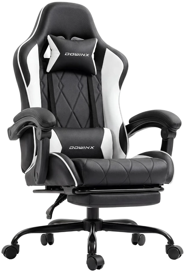 Main image of Gaming Chair with Footrest, Ergonomic Office Chair, Black White