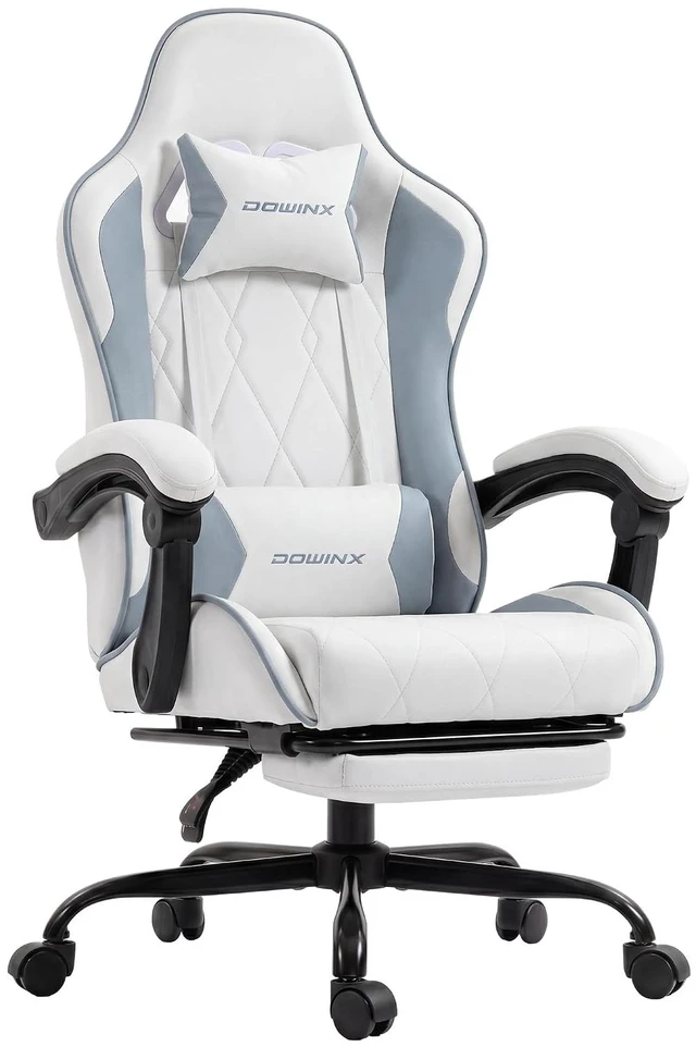 Main image of Gaming Chair with Footrest, Ergonomic Office Chair, White Blue