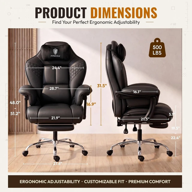 Alt view image 3 of 7 - Big and Tall Gaming Chair with Footrest for Home Office 500LBS Black