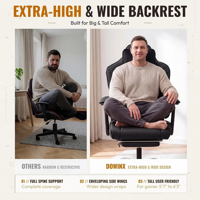 Alt view image 4 of 7 - Big and Tall Gaming Chair with Footrest for Home Office 500LBS Black