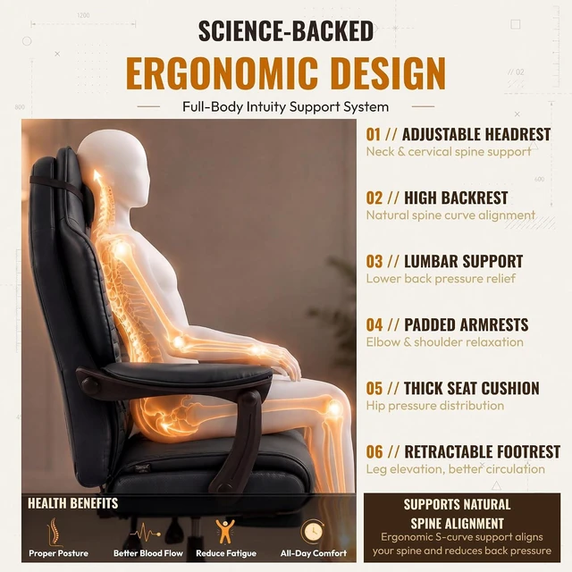 Alt view image 6 of 7 - Big and Tall Gaming Chair with Footrest for Home Office 500LBS Black
