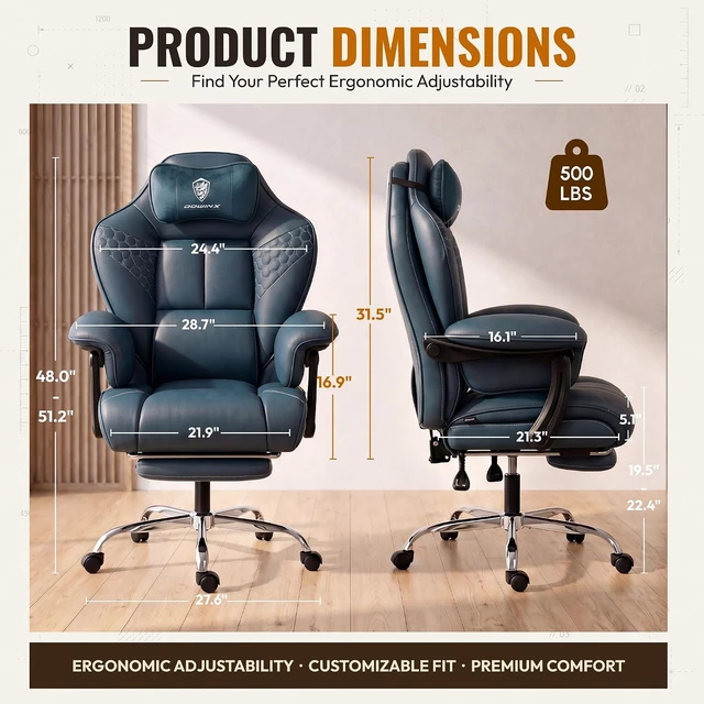 Alt view image 3 of 7 - Big and Tall Gaming Chair with Footrest for Home Office 500LBS