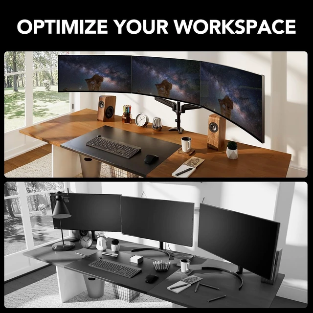 Alt view image 7 of 7 - Triple Monitor Mount for 17 to 32 inch Screens, Adjustment Gaming Triple Monitor Stand with Swivel, Tilt, Rotation, Clamp & Grommet Kit