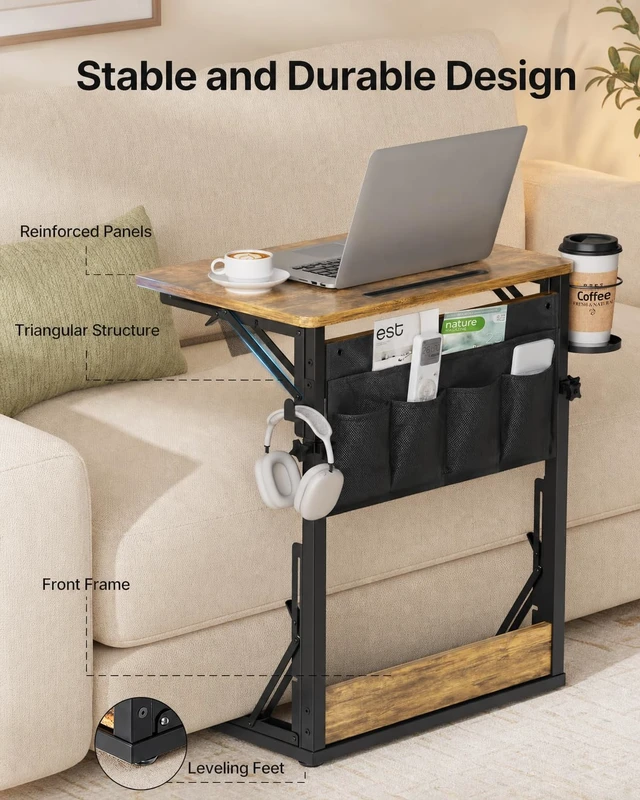 Alt view image 6 of 7 - Adjustable TV Tray Table with Cup Holder, Storage Bag & Tablet Slot