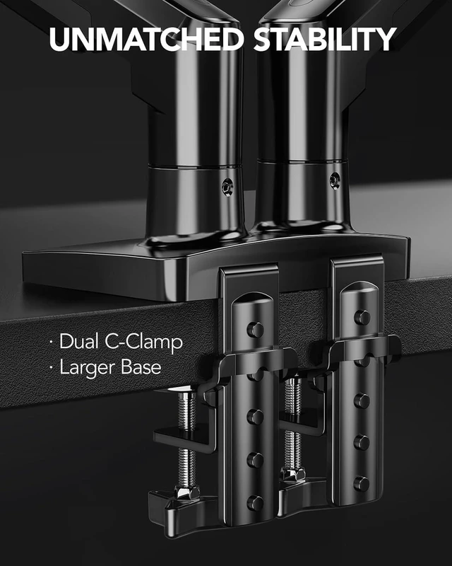Alt view image 4 of 7 - Dual Monitor Stand, Fully Adjustable Gaming Monitor Desk Mount for 1327 Computer Screens, Full Motion VESA 75x75/100x100 with C-Clamp & Grommet Base, Each Arm Holds 4.4 to 19.8 lbs