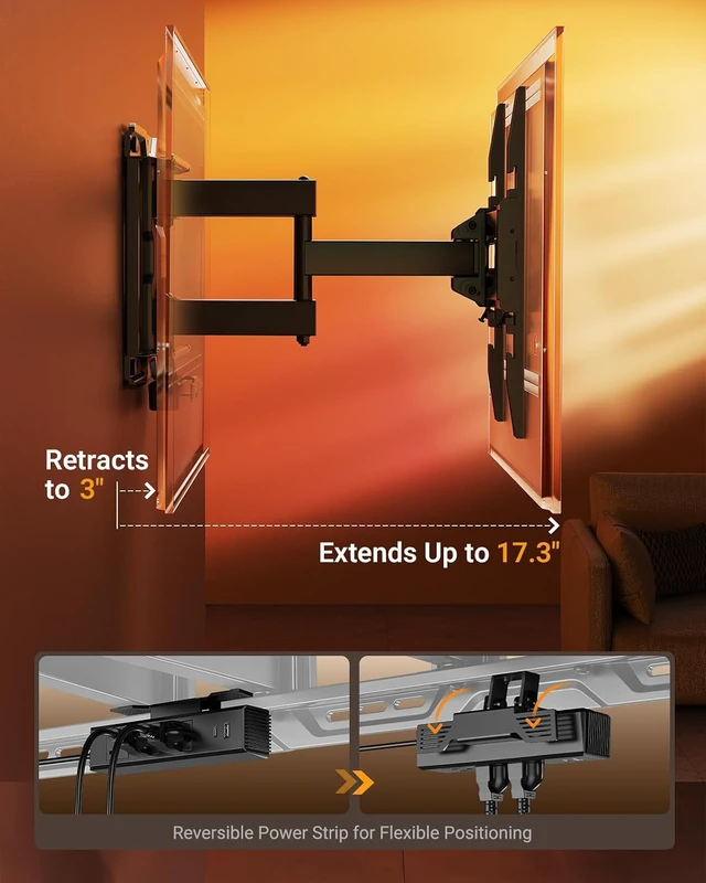 Alt view image 6 of 7 - Full Motion TV Wall Mount with Power Strip for 2774 Inch TVs