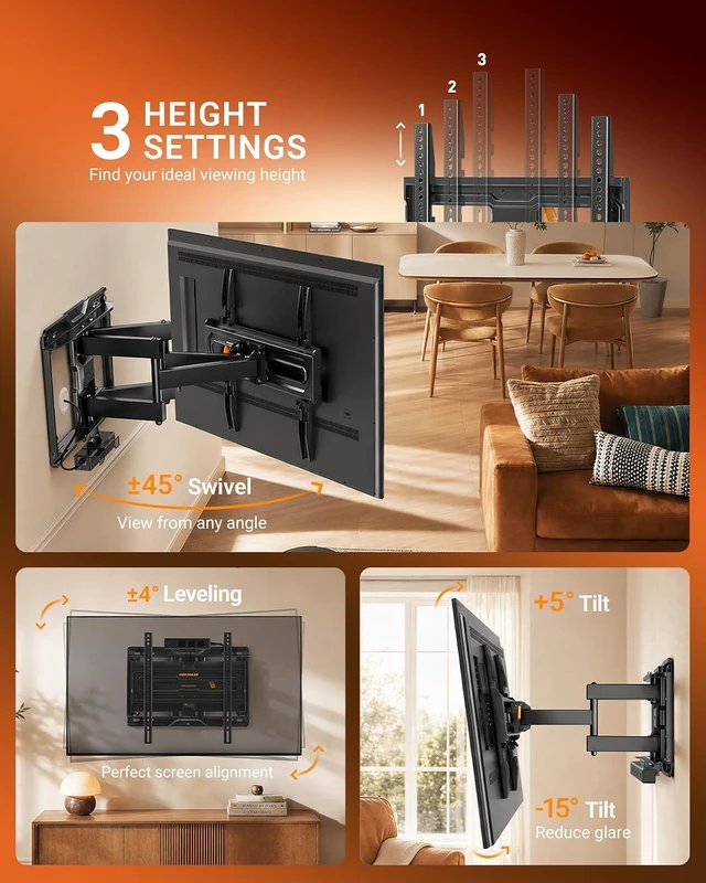 Alt view image 7 of 7 - Full Motion TV Wall Mount with Power Strip for 2774 Inch TVs
