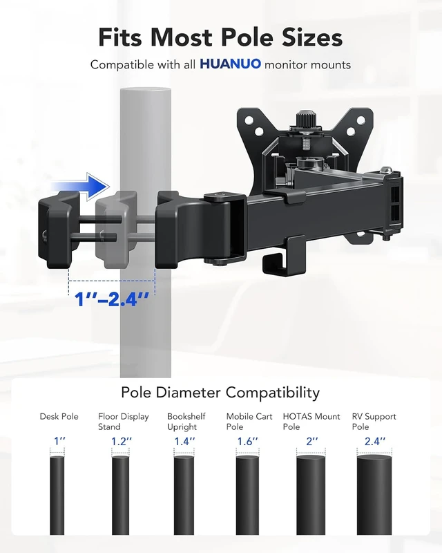 Alt view image 3 of 7 - Pole Mount Monitor Arm for 13-32" Screens, Pole Not Included