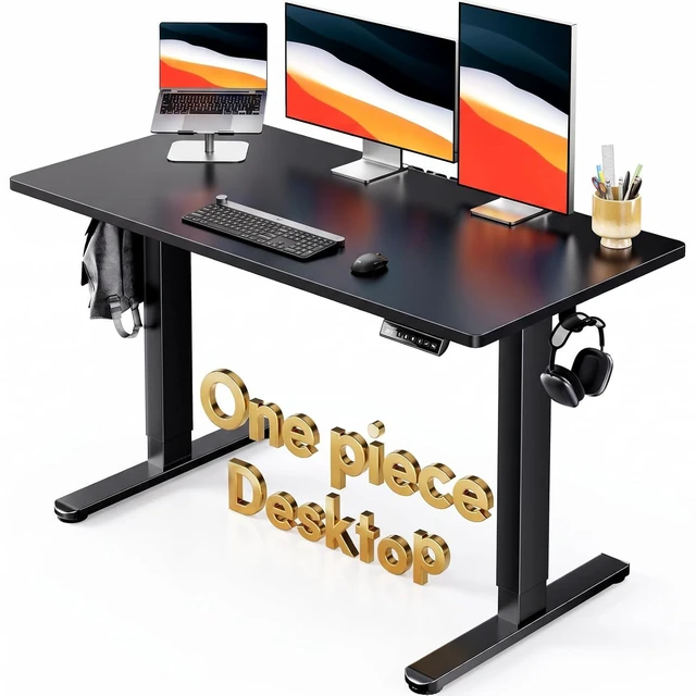 Main image of Electric Standing Desk, Whole Piece Desktop, Adjustable Height Computer Desk, 4 Height Memory Settings, Sit Stand Up Desk for Home Office, 48" x 24", Black