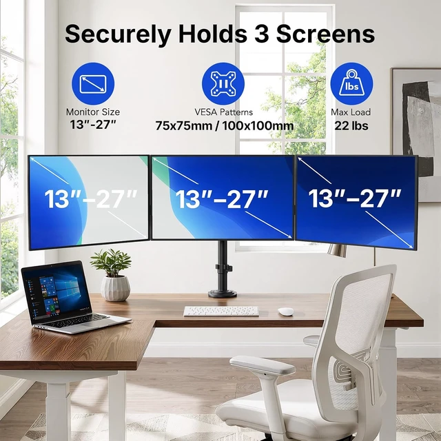 Alt view image 2 of 7 - Triple Monitor Mount for 13-27 Inch Screens