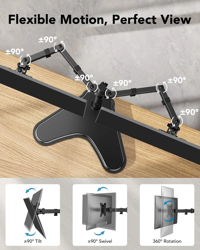 Alt view image 4 of 6 - 32 inches Dual Monitor Stand up to 17.6lbs per Arm, High-Grade Aluminum Free Standing Dual Monitors Mount for 2 Screens. Fully Adjustable Dual Monitor Stand for Desk with Tilt, Swivel, Rotation