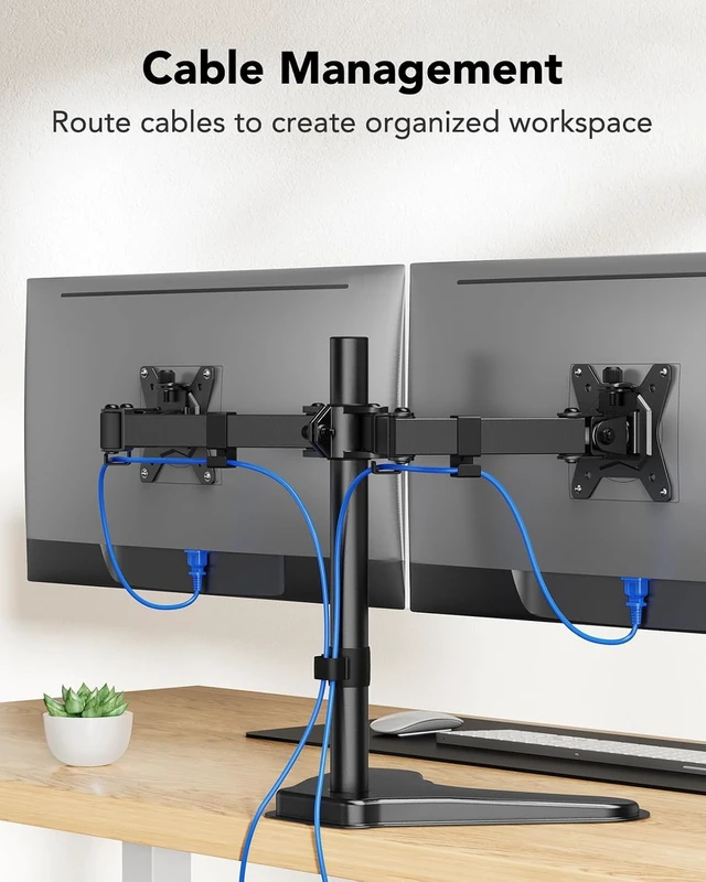Alt view image 6 of 6 - 32 inches Dual Monitor Stand up to 17.6lbs per Arm, High-Grade Aluminum Free Standing Dual Monitors Mount for 2 Screens. Fully Adjustable Dual Monitor Stand for Desk with Tilt, Swivel, Rotation