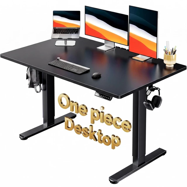 Main image of Electric Standing Desk, Whole Piece Desktop, Adjustable Height Computer Desk, 4 Height Memory Settings, Sit Stand Up Desk for Home Office, 48" x 30", Black