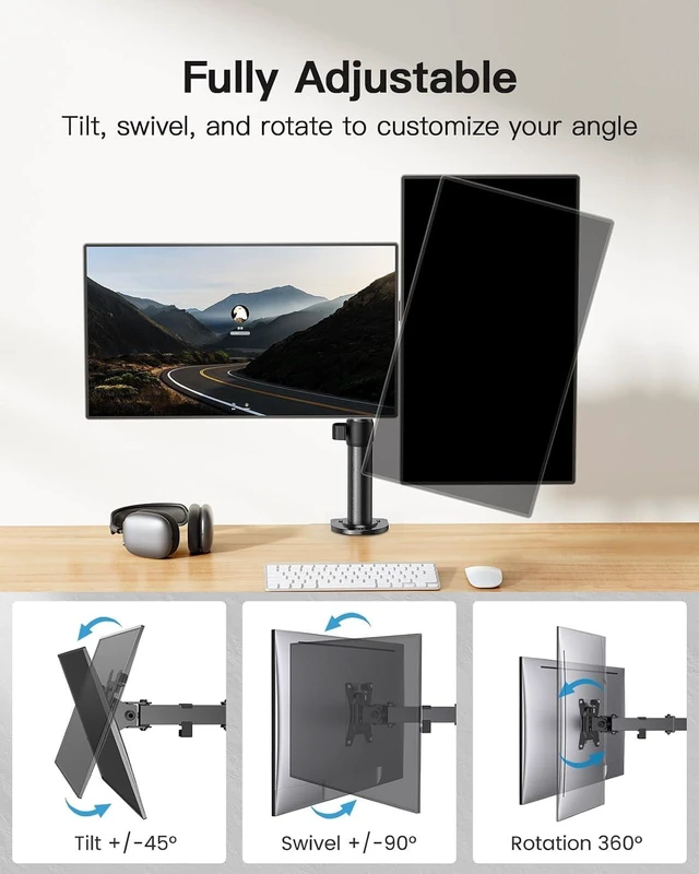 Alt view image 3 of 7 - Dual Monitor Mount for 2 Monitors up to 32 inches, Heavy Duty Dual Monitor Stand Holds up to17.6lbs, Dual Monitor Arm with Height Adjustable Tilt Swive Rotate, VESA Hole 75mm or 100mm