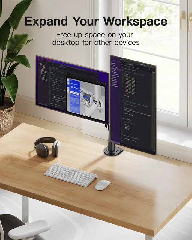 Alt view image 6 of 7 - Dual Monitor Mount for 2 Monitors up to 32 inches, Heavy Duty Dual Monitor Stand Holds up to17.6lbs, Dual Monitor Arm with Height Adjustable Tilt Swive Rotate, VESA Hole 75mm or 100mm
