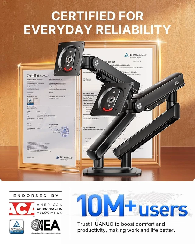 Alt view image 5 of 5 - FlowLift Pro Dual Monitor Mount for 1327" Screens, MechaSpring Monitor Stand, Adjustable Monitor Arms for 2 Monitors with Tilt/Swivel/Rotation, Tool-Free VESA Mount, Max Load 15.4 lbs