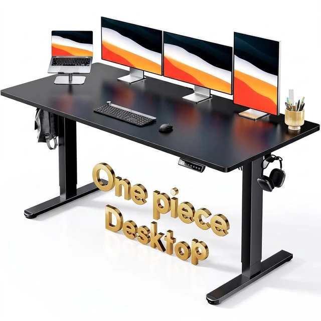 Main image of Electric Standing Desk, Whole Piece Desktop, Adjustable Height Computer Desk, 4 Height Memory Settings, Sit Stand Up Desk for Home Office, 60" x 24", Black