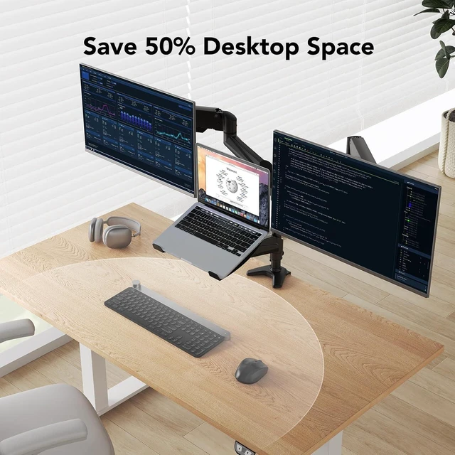 Alt view image 5 of 7 - Dual Monitor and Laptop Mount for Max 32 Monitor and 17 Laptop, Adjustable Arm with Tilt, Swivel and Rotation, Dual Monitor and Notebook Stand with VESA Bracket 75/100 mm