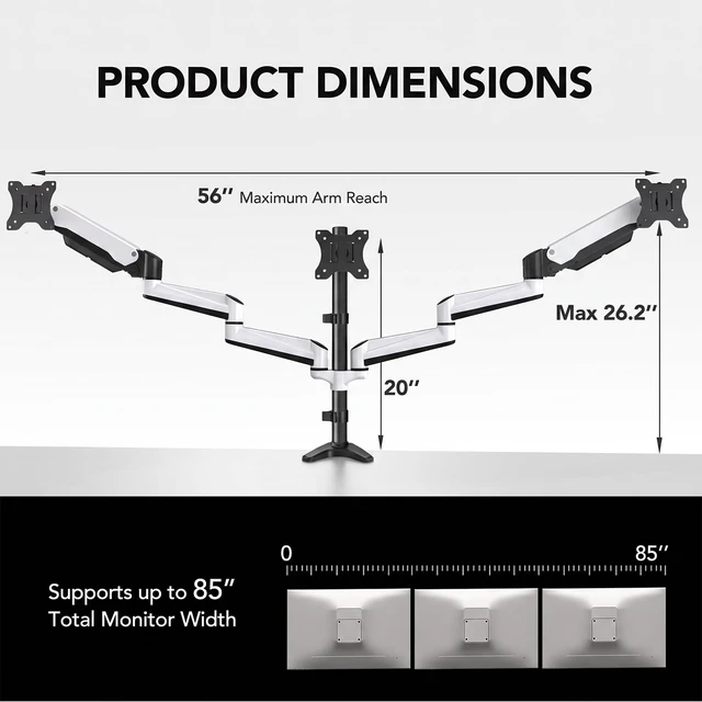 Alt view image 3 of 7 - Triple Monitor Stand - Full Motion Articulating Monitor Mount Fit Three 17 to 32 inch LCD Computer Screens with Clamp, Grommet Kit