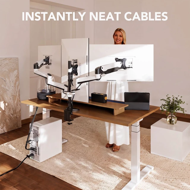 Alt view image 7 of 7 - Triple Monitor Stand - Full Motion Articulating Monitor Mount Fit Three 17 to 32 inch LCD Computer Screens with Clamp, Grommet Kit