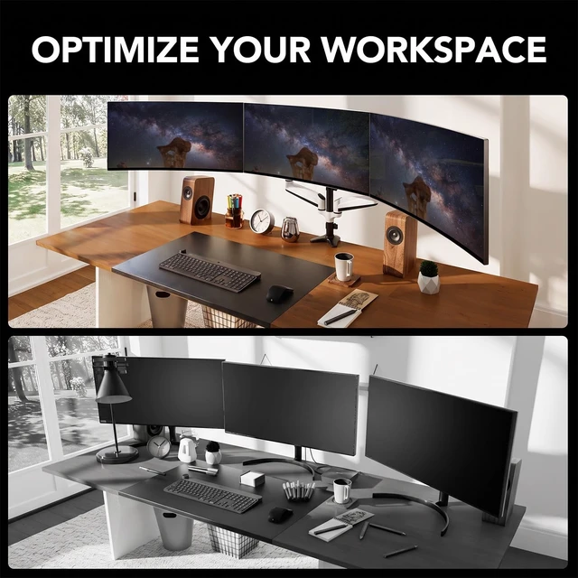Alt view image 6 of 7 - Triple Monitor Stand - Full Motion Articulating Monitor Mount Fit Three 17 to 32 inch LCD Computer Screens with Clamp, Grommet Kit