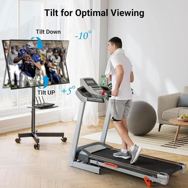 Alt view image 3 of 7 - Rolling TV Stand, Mobile TV Stands for 23-65 Inch LCD LED TVs, Tilt TV Stand Wheels Holds up to 88Lbs, Portable Outdoor TV Cart for Bedroom with Shelf, Max VESA 400x400mm PSTVMC06